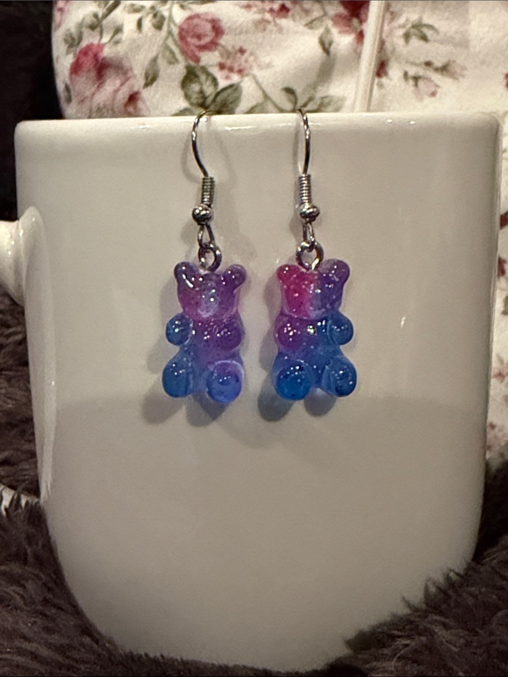 Purple and Blue Gummy Bear Dangle Earrings